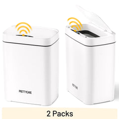 PrettyCare 2 Packs 3.6 Gal Automatic Bathroom Trash Cans with Lid Touchless Small Bedroom Plastic Garbage Can White GC01